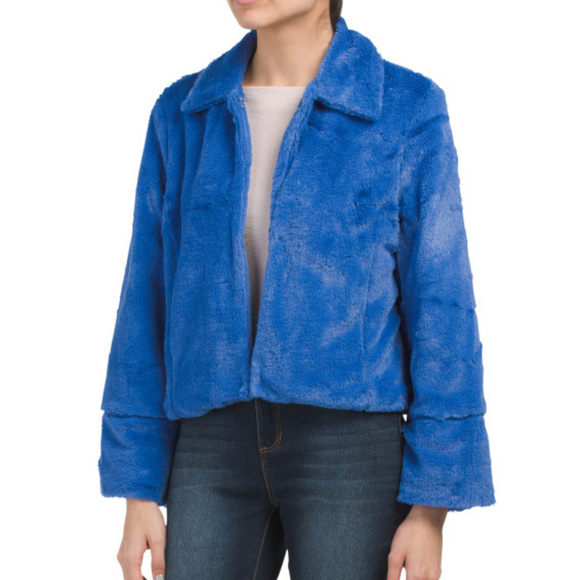 NWOT PAPERHEART Flare Sleeve Faux Fur Cobalt Blue Jacket size S - Picture 1 of 8